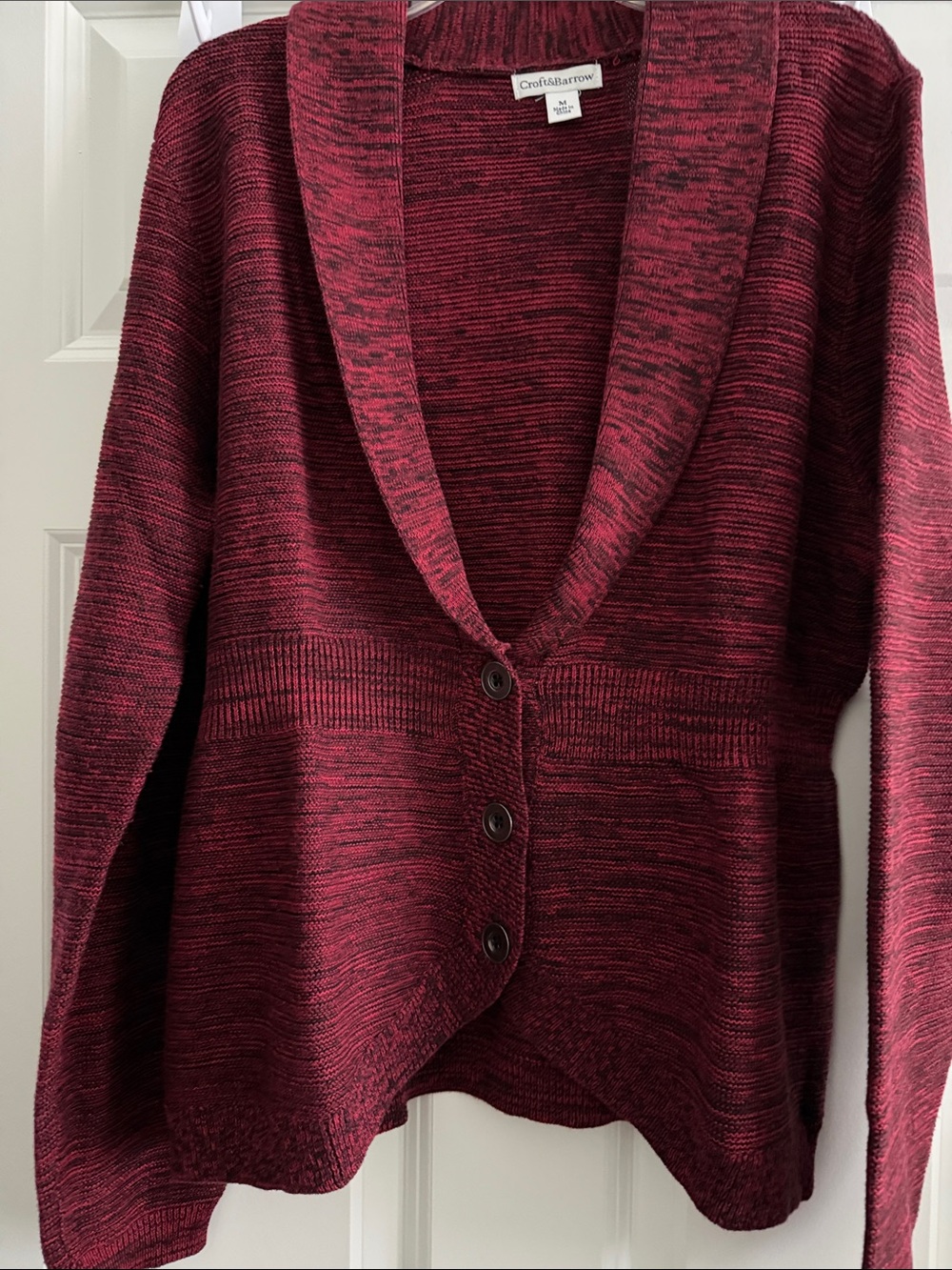 croft & barrow Marled Wine Shawl Collar Fitted Waist Cardigan.